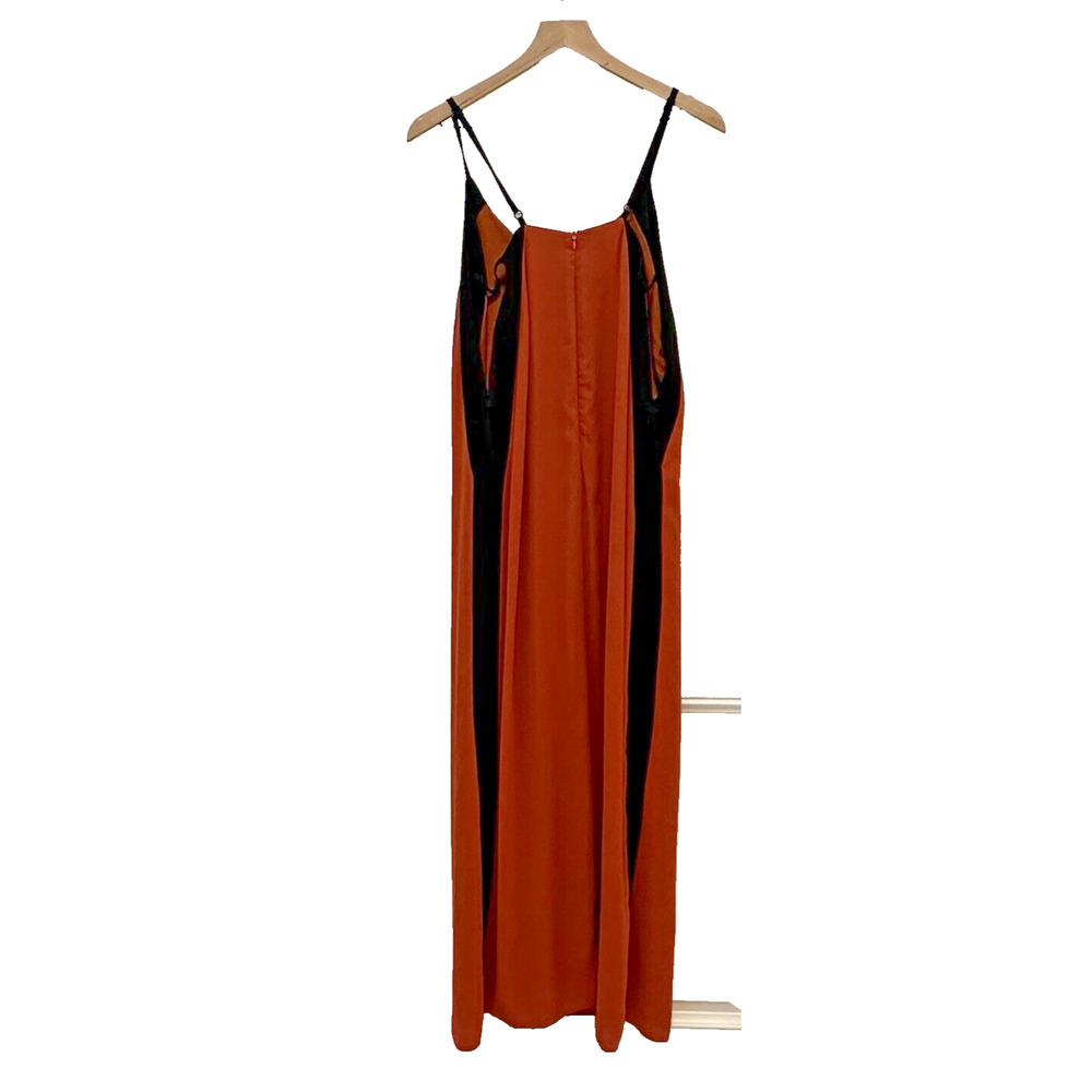 TOBI Rust Orange Black Side Stripe Maxi Slip Dress S P Spaghetti‎ Strap - Picture 3 of 10
